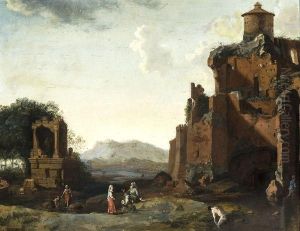 Paysage Avec Personnages Pres D'une Ruine by Bartholomeus Breenbergh