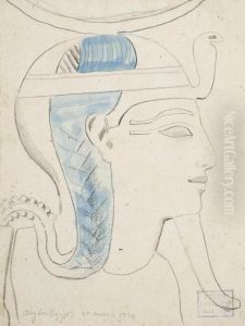 Four Studies From The Temple Of
Seti I, Abydos, Egypt, Including: Study Of A Relief Of The Head Of
Khonsu (illustrated); Study Of A Relief; Study Of A Relief Of A Goddess;
And Study Of A Relief Of The Head Of Seti I by Frederick Arthur Bridgman