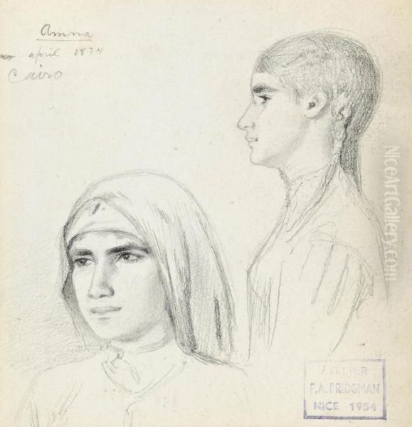 Studies Of Amna, An Egyptian
Girl Of Cairo (illustrated); And Study Of A Young Egyptian Boy Wearing A
Turban - view 1
