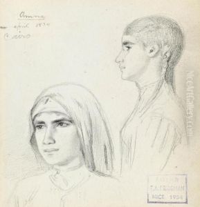 Studies Of Amna, An Egyptian
Girl Of Cairo (illustrated); And Study Of A Young Egyptian Boy Wearing A
Turban by Frederick Arthur Bridgman