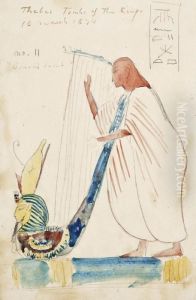 Two Studies Of Harpists In The Tomb Of Ramesses Iii At Thebes by Frederick Arthur Bridgman