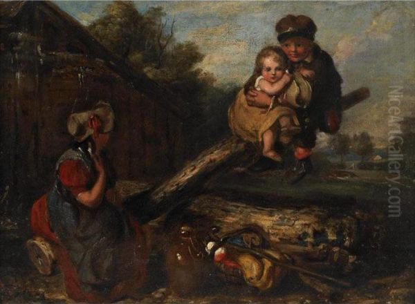 Gypsy Children Playing Teeter Totter - view 1