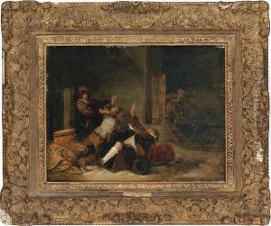 Peasants Brawling In An Interior by Adriaen Brouwer