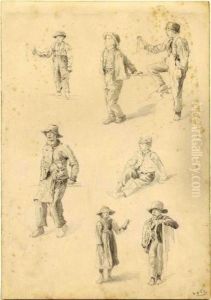 Page Of Sketches With Seven Depictions Of Children
