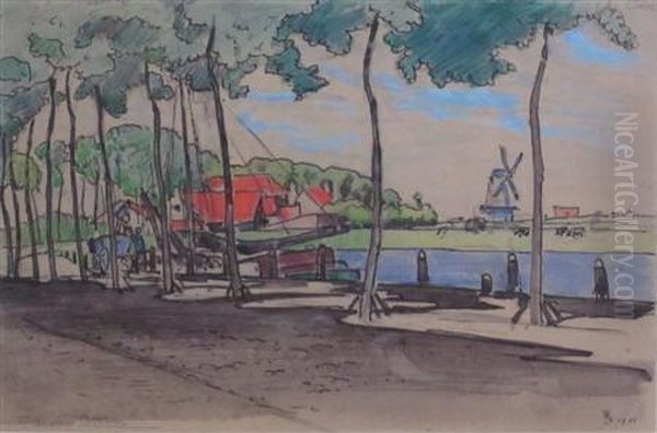 Dutch Canal Scene With Barges - view 1