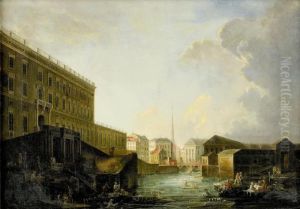 Utsikt Mot Stockholms Slott Och Norrstrom Med Mynttorget I Fonden by Pierre Joseph Buchoz