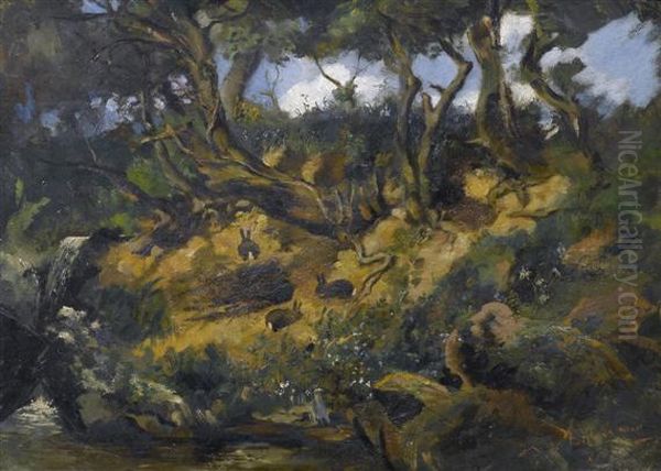 Forest Embankment With Rabbits - view 1