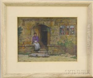 Portrait Of A Woman Seated By Steps by Sydney Richmond Burleigh