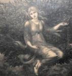 Young Woman Seated Amongst Foliage by Sir Edward Coley Burne-Jones