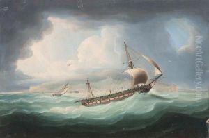 Veduta Di Citta Fortificata Dal Mare Con Velieri Armati by Thomas Buttersworth