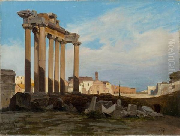 Veduta Di Campo Vaccino Con Il Tempio Di Saturno E Il Colosseo In Lontananza - view 1