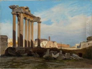 Veduta Di Campo Vaccino Con Il Tempio Di Saturno E Il Colosseo In Lontananza by Ippolito Caffi