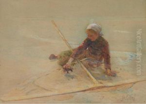 Girl Collecting Crabs On The Beach