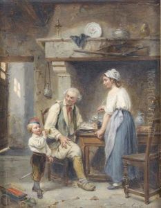 Kucheninterieur Mit Junger Familie Am Tisch Kucheninterieur Mit Junger Familie Am Tisch