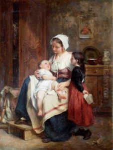 Femme Avec Deux Enfants Peinture Sur Panneau Femme Avec Deux Enfants Peinture Sur Panneau