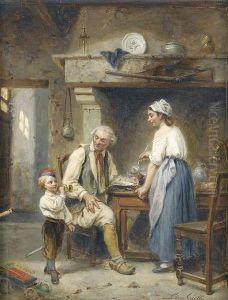 Kucheninterieur Mit Einer Jungen Familie Am Tisch. Kucheninterieur Mit Einer Jungen Familie Am Tisch.