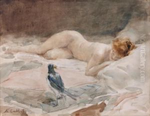 Baigneuse Endormie Et Corbeau by Antoine Calbet