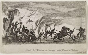 Entree De Mm. De Couvonge Et De Chalabre Planche De La Suite Le Combat A La Barriere by Jacques Callot