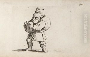 L'homme Au Gros Dos Orne D'une Rangee De Boutons - Le Joueur De Cornemuse by Jacques Callot