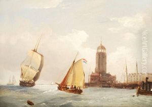 Vessels At A Harbour Mouth by Frederick Calvert