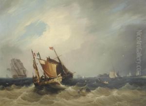 Fishing Trawlers And A Royal Navy Frigate In French Waters Off Calais