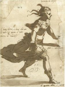 Costume Design For A Female Figure In A Masquerade by Luca Cambiaso