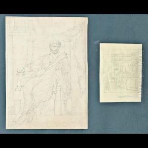 Due Disegni A Matita Raffiguranti by Alcide Davide Campestrini