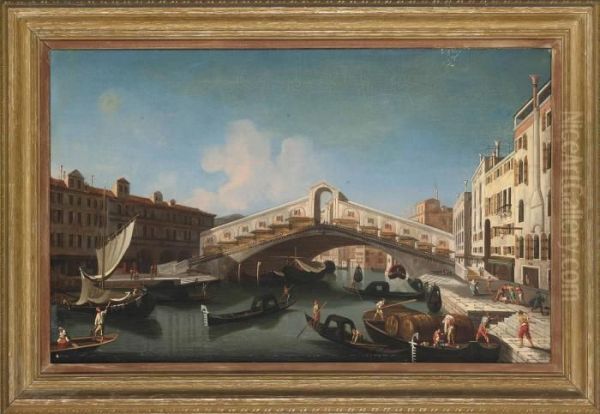 The Rialto Bridge, Venice, From
The South, With The Fondamenta Del Vin And The Fondamento Del Ferro And
Numerous Gondolas And Barges On The Grand Canal - view 1