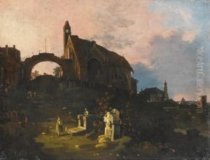 A Capriccio View Of A Town, A
Pyramid In The Distance And Figures On A Path In The Foreground by (Giovanni Antonio Canal) Canaletto