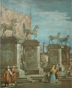 Capriccio With Four Horses From The Piazza San Marco by (Giovanni Antonio Canal) Canaletto