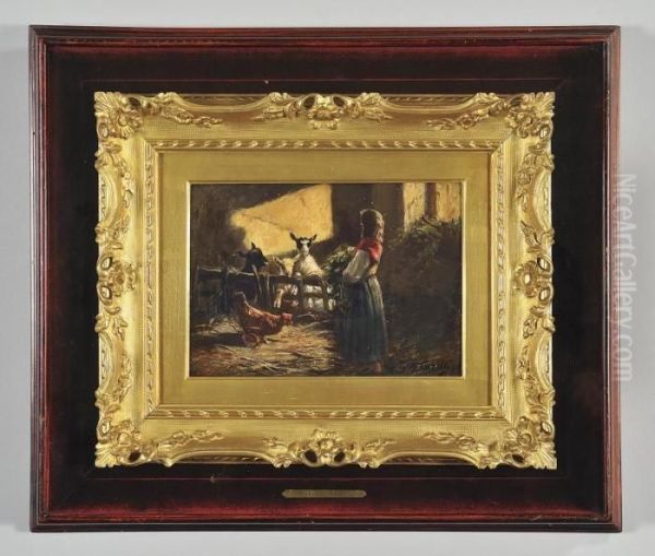Interno Di Stalla Con Contadinella by Consalvo Carelli