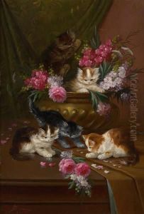 Chatons Au Bouquet De Fleurs by Max Carlier