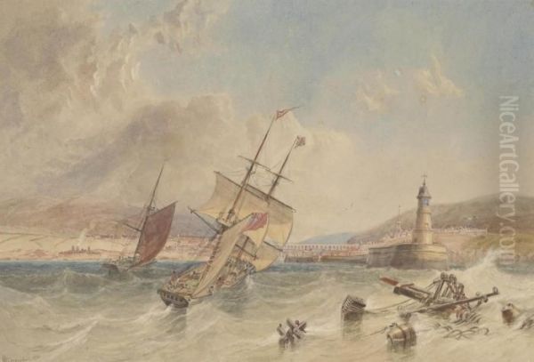 Trading Vessels In A Heavy Swell Off Berwick-on-tweed - view 1