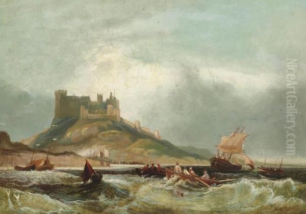 Coastal Traffic Before Bamburgh Castle On The Northumberland Coast - view 1