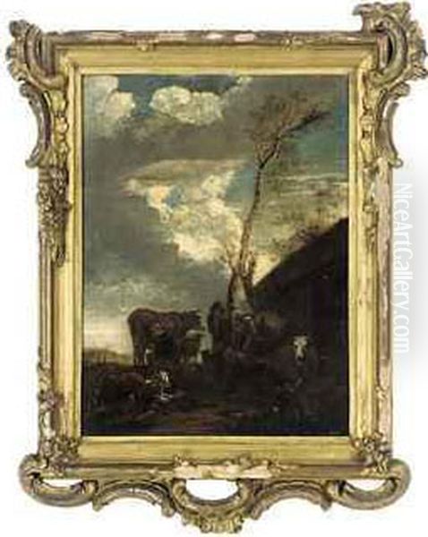 Peasants With Cattle And Sheep Before A Barn - view 1