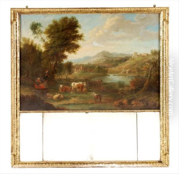 Heardsman With Cattleand Sheep In An Italianate Landscape - view 1