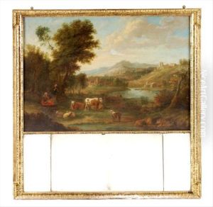 Heardsman With Cattleand Sheep In An Italianate Landscape by Michiel Carre