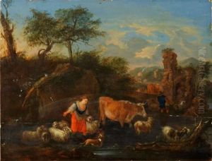 Pastoraltlandskap Med Herde Och Herdinna thumbnail