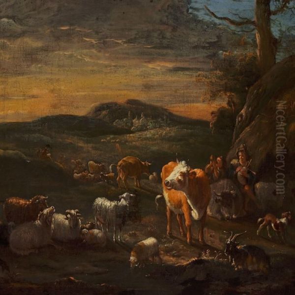 A Shepherd With His Flock - view 1