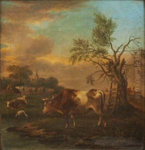Pastoralt Landskap Med Kreatur by Michiel Carre