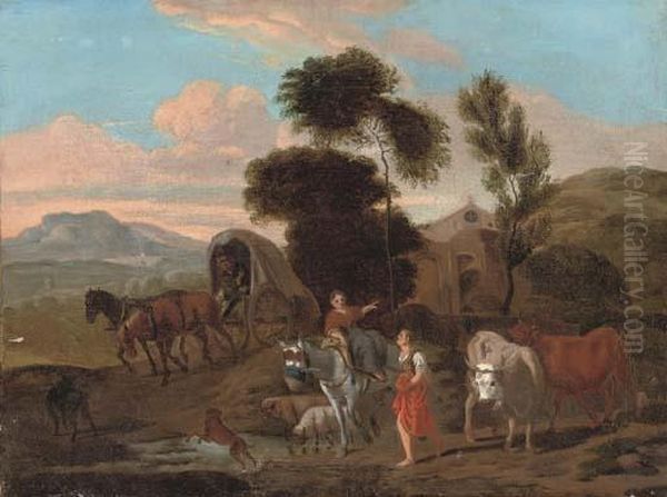 An Italianate Landscape With Travellers By A Stream - view 1
