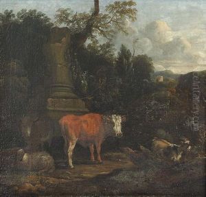 Idyllische Landschaft Mit Vieh. by Michiel Carre