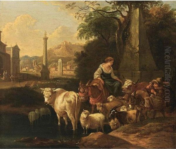 Shepherdess With Cattle - view 1