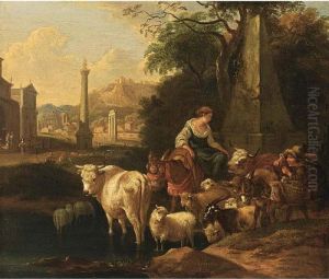 Shepherdess With Cattle by Michiel Carre