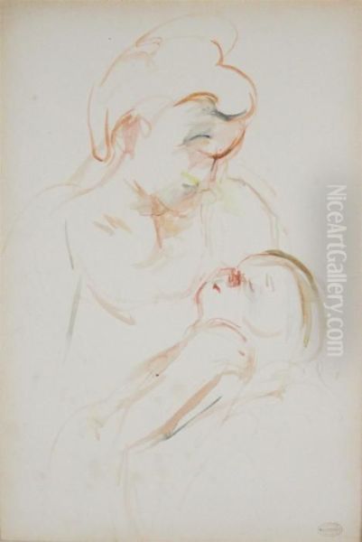 Femme La Tete Penchee Et Tete D'enfant Esquisse - view 1