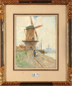 Paysage Anime Au Moulin A Vent by Hendrick, Henri Cassiers