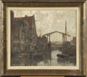 Bord De Canal Anime En Hollande by Hendrick, Henri Cassiers