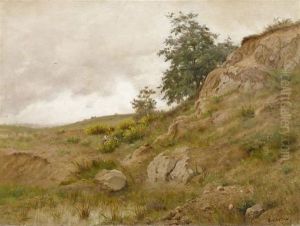 Landscape With Cliffs And Two Figures. by Gustave Castan