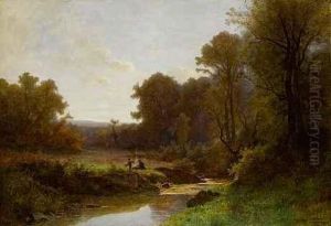 Bewaldete Landschaft Mit Flusslauf by Gustave Castan