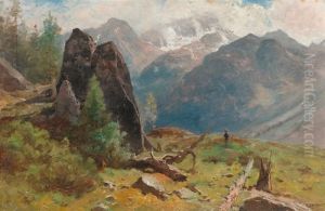 Berglandschaft Mit Hirtenjungen. by Gustave Castan